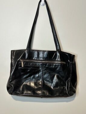 HOBO International Black Leather Tote Bag Shoulder Bag Large Vintage